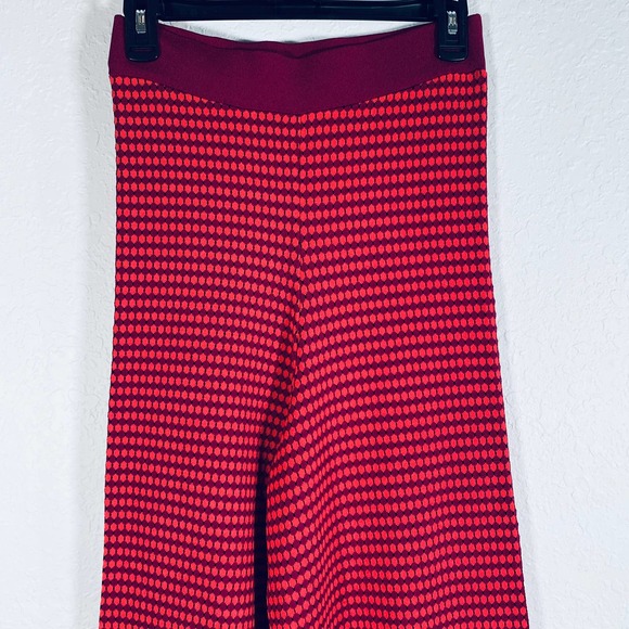 Zara Knit High Two Tone Print Flare Pants Red - Picture 6 of 13